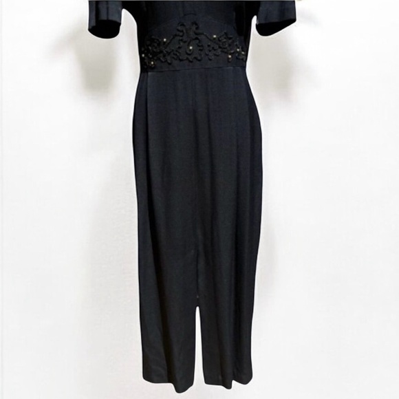 NEW (w/tag) VINTAGE Black Julian Taylor Big Shoulder Midi Dress 14 - Picture 5 of 12